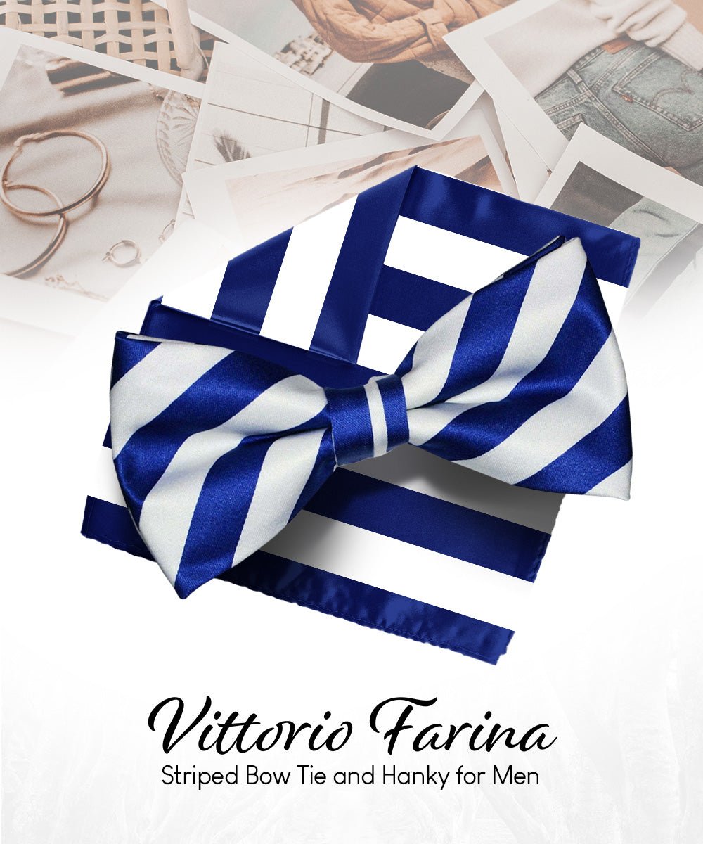 Vittorio Farina Men's Striped Satin Bow Tie &amp; Pocket Square in Gift Box - bh - 1563 - Classy Cufflinks