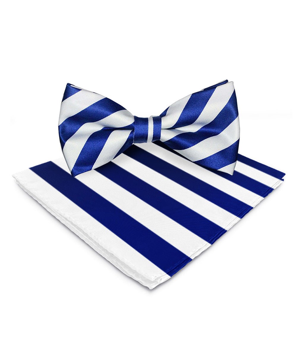 Vittorio Farina Men's Striped Satin Bow Tie & Pocket Square in Gift Box - bh - 1563 - Classy Cufflinks