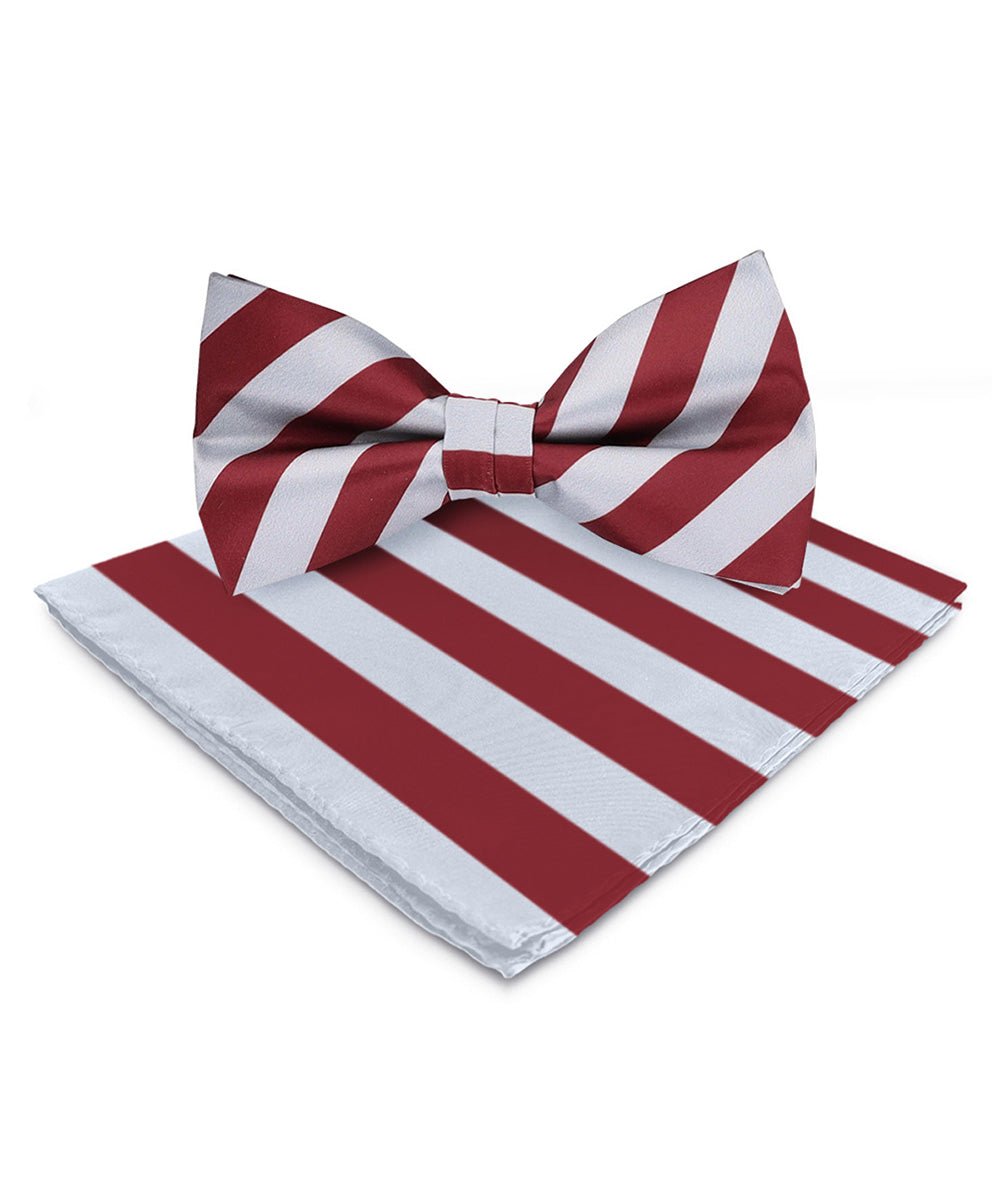 Vittorio Farina Men's Striped Satin Bow Tie & Pocket Square in Gift Box - bh - 1571 - Classy Cufflinks