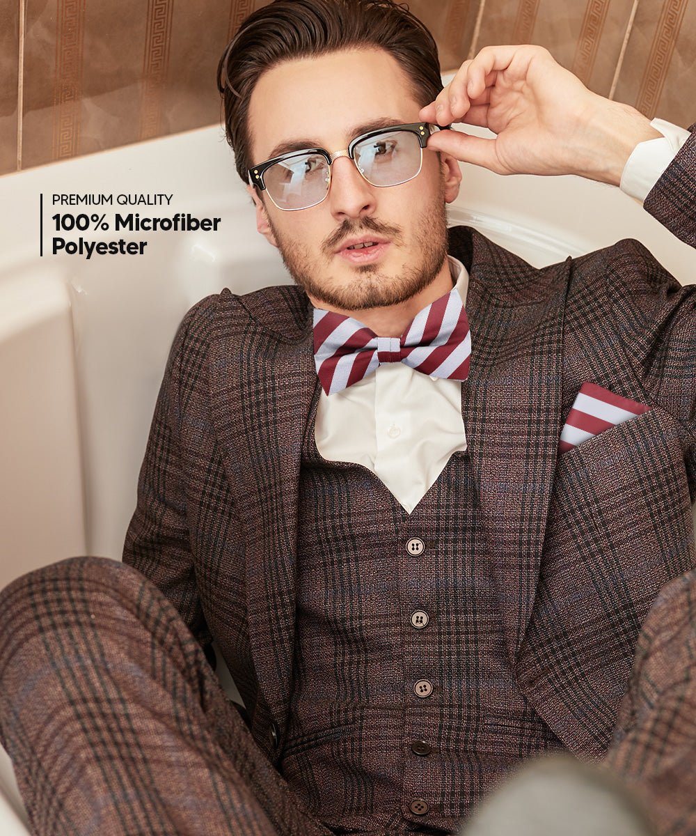 Vittorio Farina Men's Striped Satin Bow Tie & Pocket Square in Gift Box - bh - 1571 - Classy Cufflinks