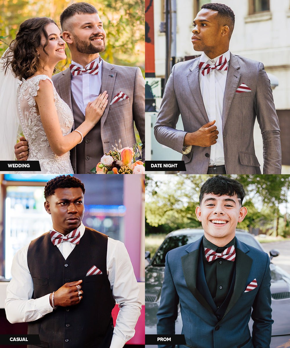 Vittorio Farina Men's Striped Satin Bow Tie &amp; Pocket Square in Gift Box - bh - 1571 - Classy Cufflinks