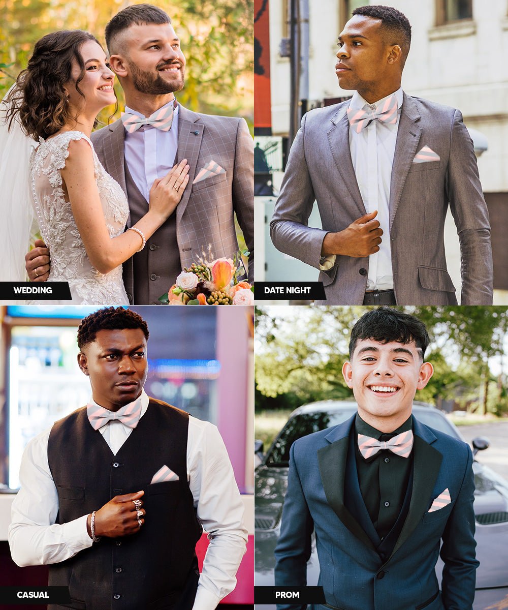 Vittorio Farina Men's Striped Satin Bow Tie &amp; Pocket Square in Gift Box - bh - 1573 - Classy Cufflinks