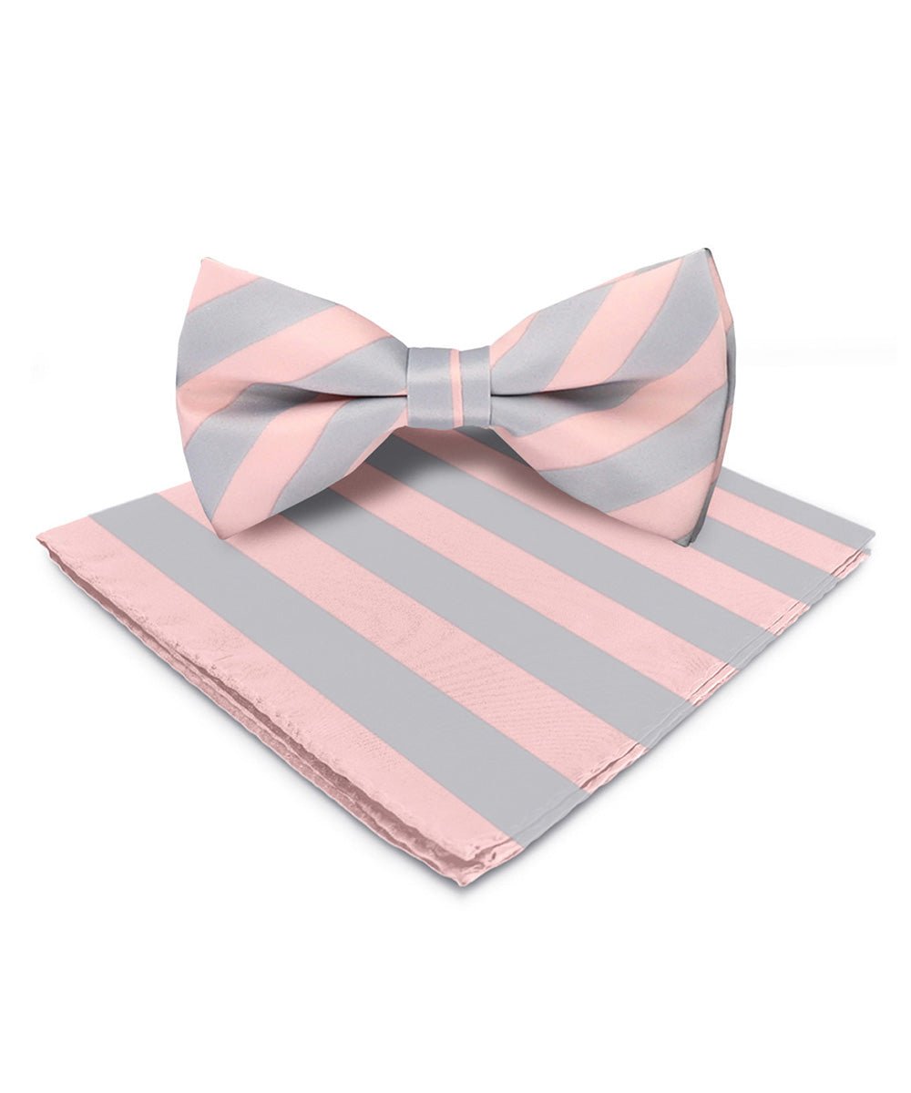 Vittorio Farina Men's Striped Satin Bow Tie & Pocket Square in Gift Box - bh - 1573 - Classy Cufflinks