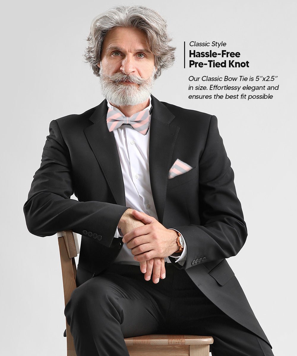 Vittorio Farina Men's Striped Satin Bow Tie &amp; Pocket Square in Gift Box - bh - 1573 - Classy Cufflinks