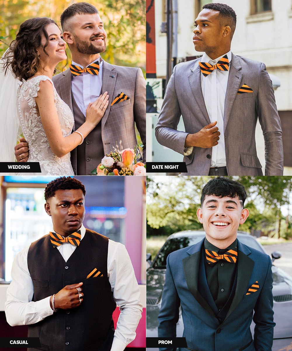 Vittorio Farina Men's Striped Satin Bow Tie &amp; Pocket Square in Gift Box - bh - 1574 - Classy Cufflinks