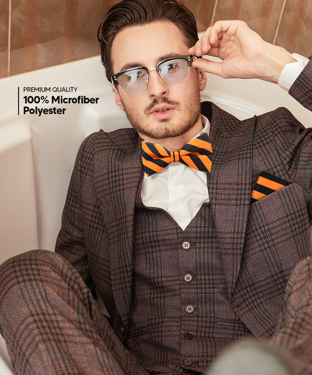 Vittorio Farina Men's Striped Satin Bow Tie & Pocket Square in Gift Box - bh - 1574 - Classy Cufflinks