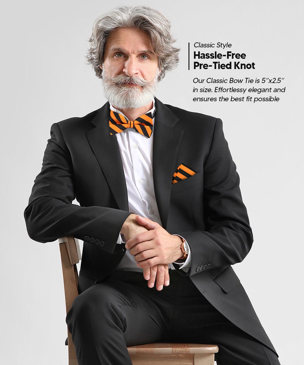 Vittorio Farina Men's Striped Satin Bow Tie &amp; Pocket Square in Gift Box - bh - 1574 - Classy Cufflinks