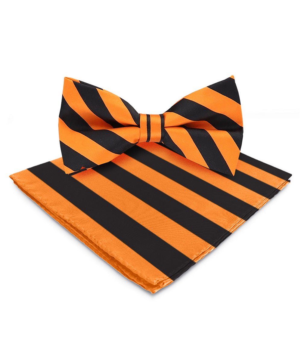 Vittorio Farina Men's Striped Satin Bow Tie & Pocket Square in Gift Box - bh - 1574 - Classy Cufflinks