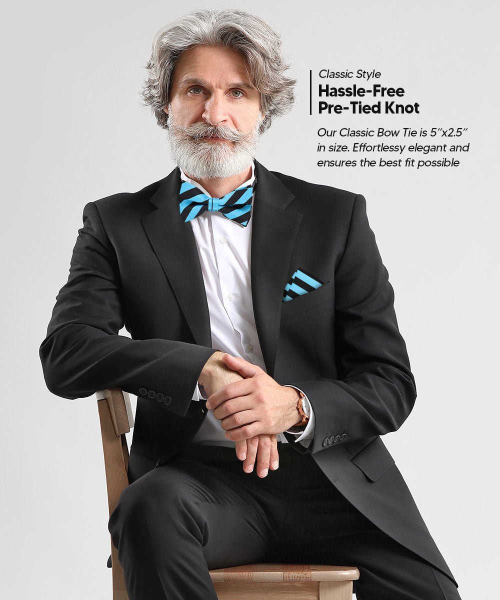 Vittorio Farina Men's Striped Satin Bow Tie &amp; Pocket Square in Gift Box - bh - 1575 - Classy Cufflinks