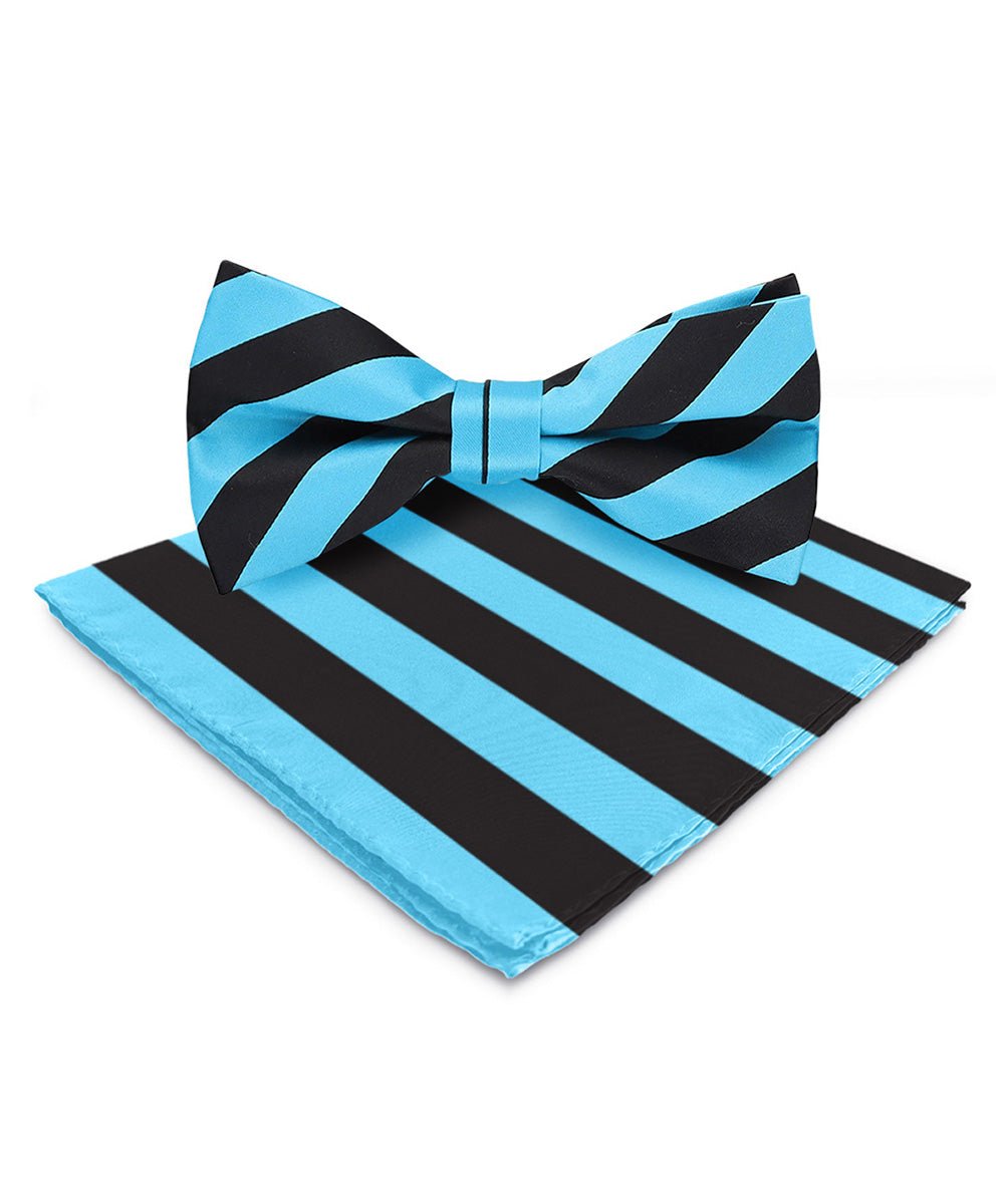 Vittorio Farina Men's Striped Satin Bow Tie & Pocket Square in Gift Box - bh - 1575 - Classy Cufflinks