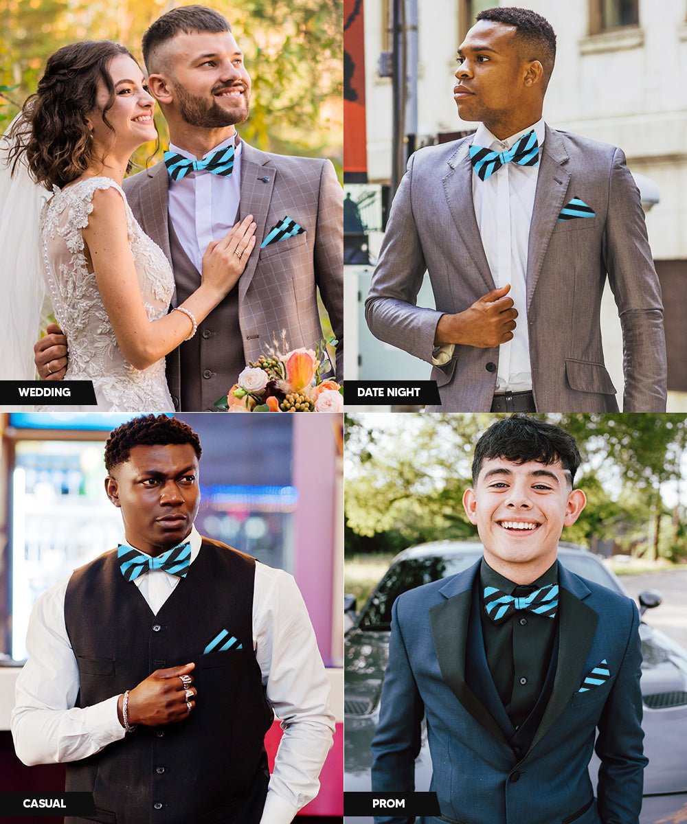 Vittorio Farina Men's Striped Satin Bow Tie &amp; Pocket Square in Gift Box - bh - 1575 - Classy Cufflinks