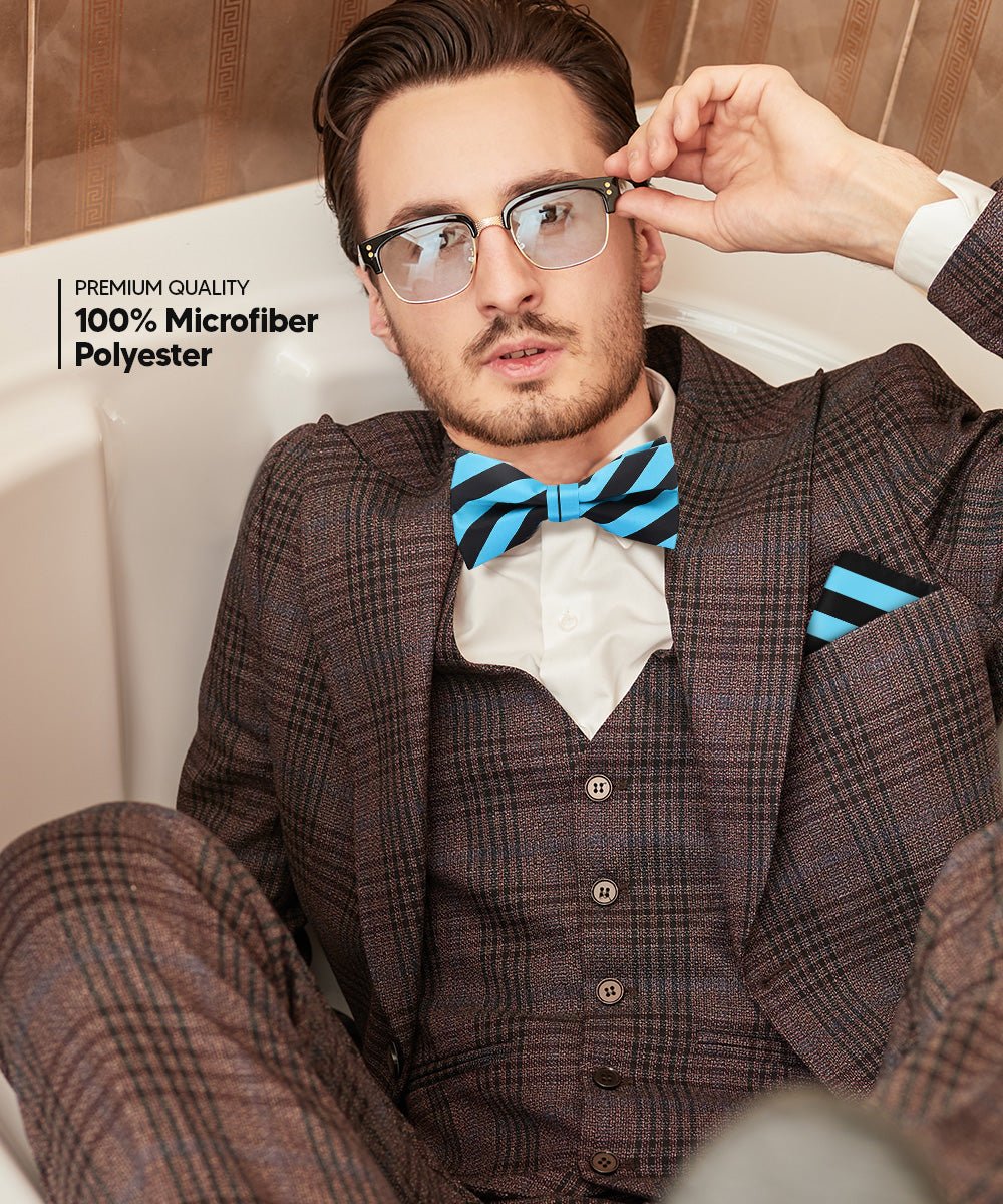 Vittorio Farina Men's Striped Satin Bow Tie & Pocket Square in Gift Box - bh - 1575 - Classy Cufflinks