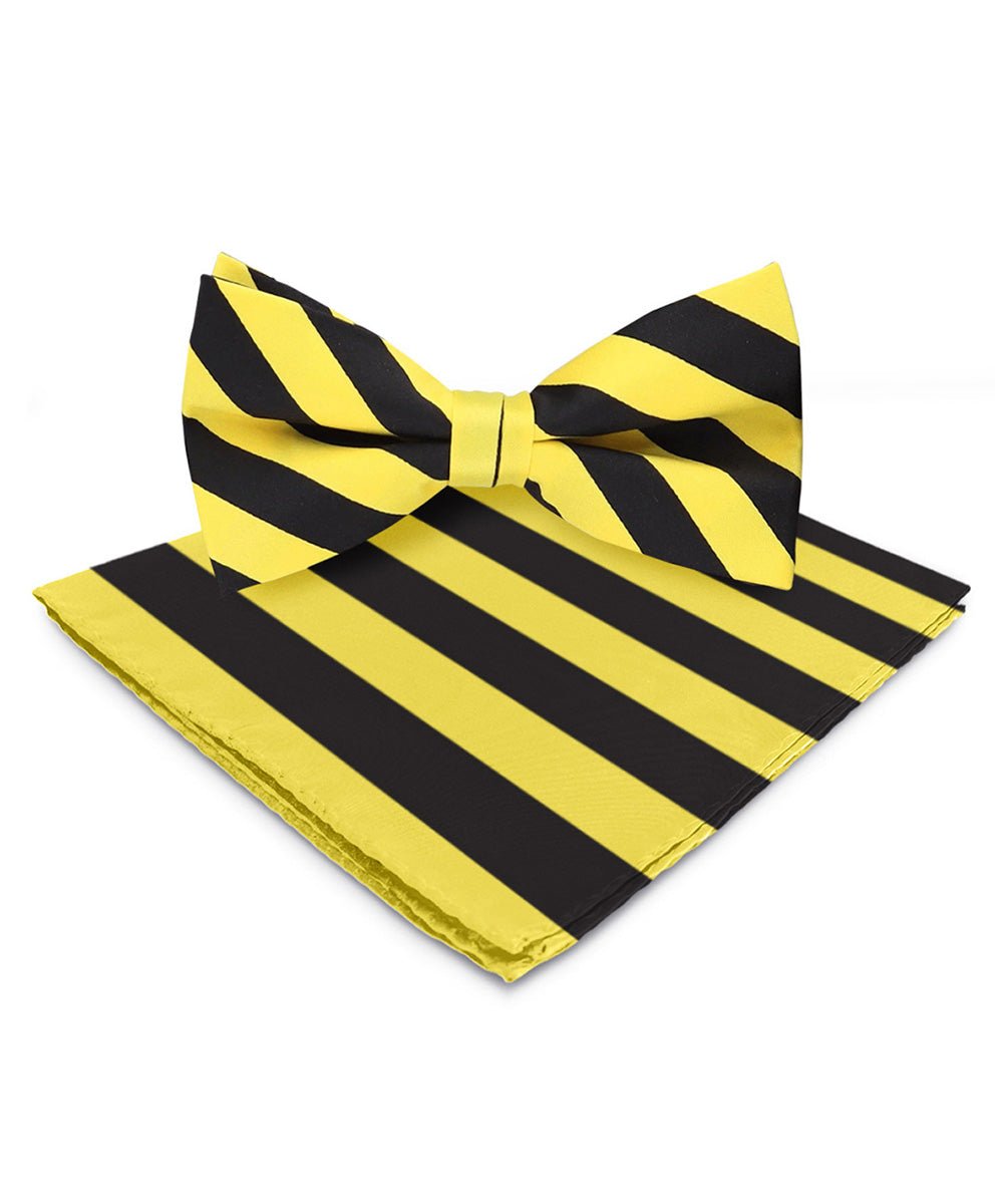 Vittorio Farina Men's Striped Satin Bow Tie &amp; Pocket Square in Gift Box - bh - 1576 - Classy Cufflinks