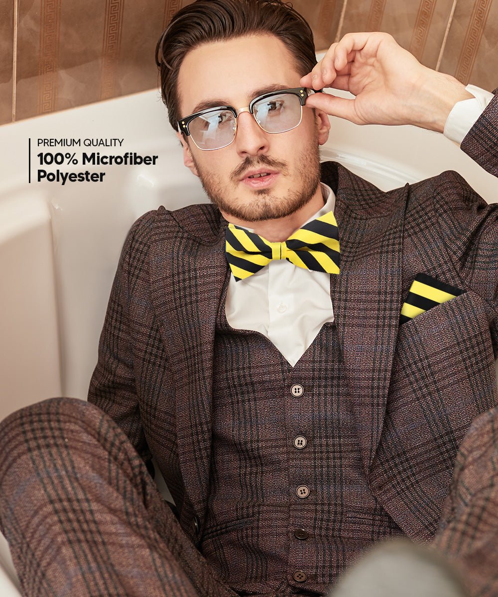 Vittorio Farina Men's Striped Satin Bow Tie & Pocket Square in Gift Box - bh - 1576 - Classy Cufflinks