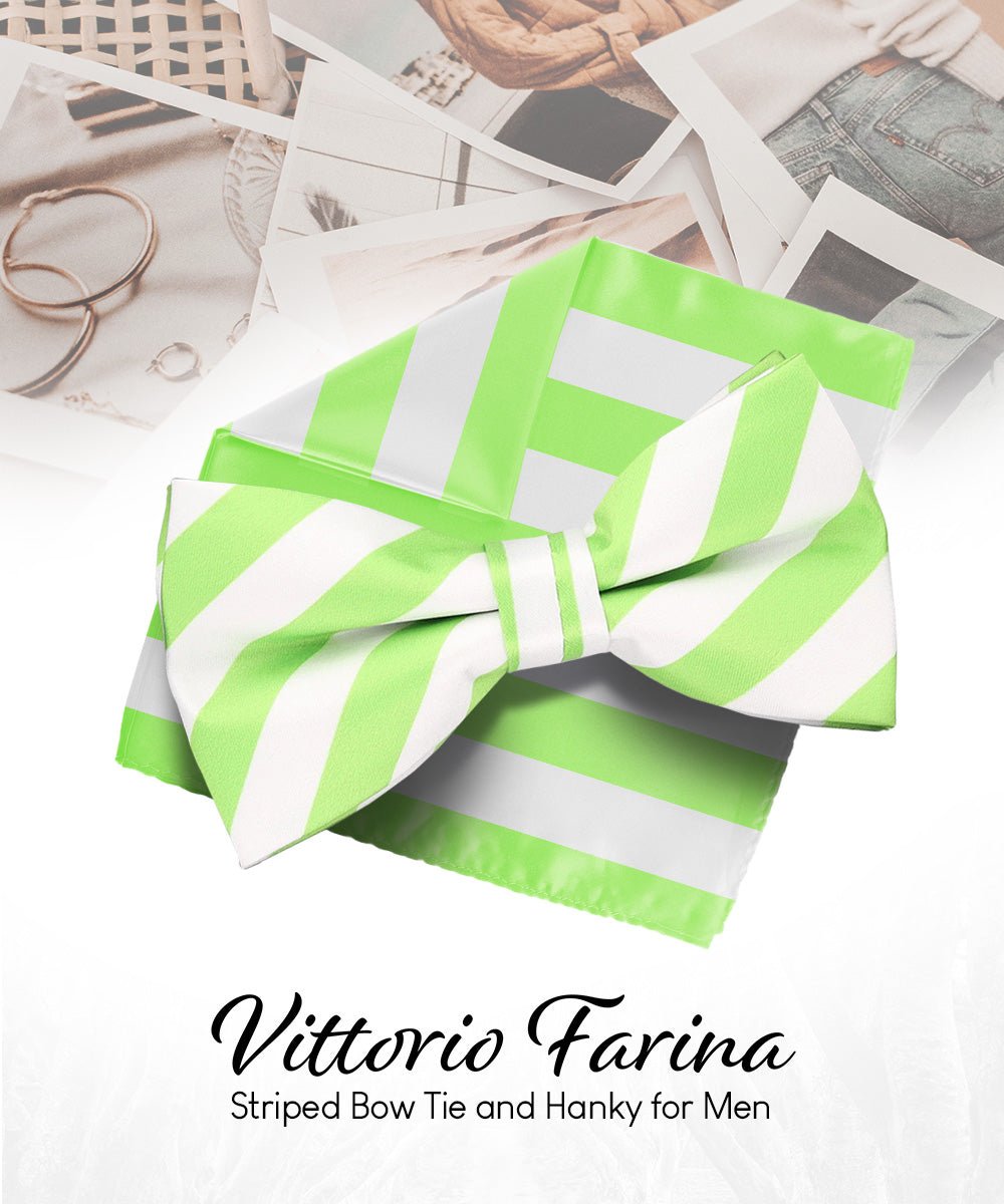 Vittorio Farina Men's Striped Satin Bow Tie &amp; Pocket Square in Gift Box - bh - 1577 - Classy Cufflinks