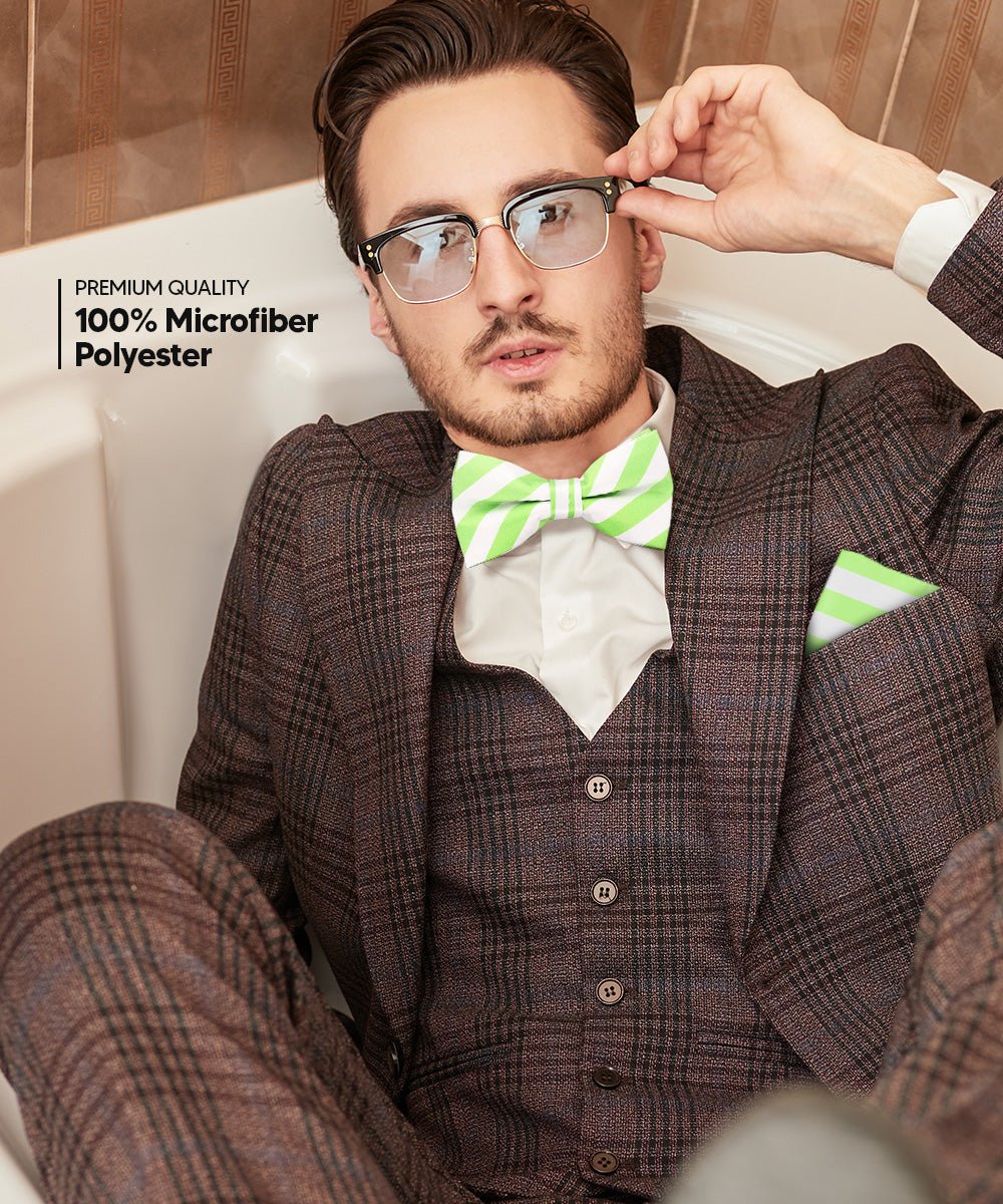 Vittorio Farina Men's Striped Satin Bow Tie & Pocket Square in Gift Box - bh - 1577 - Classy Cufflinks