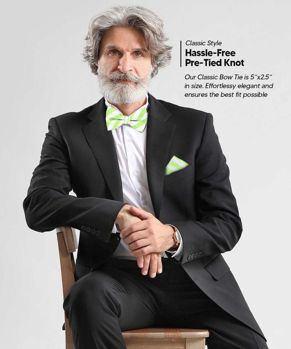 Vittorio Farina Men's Striped Satin Bow Tie &amp; Pocket Square in Gift Box - bh - 1577 - Classy Cufflinks