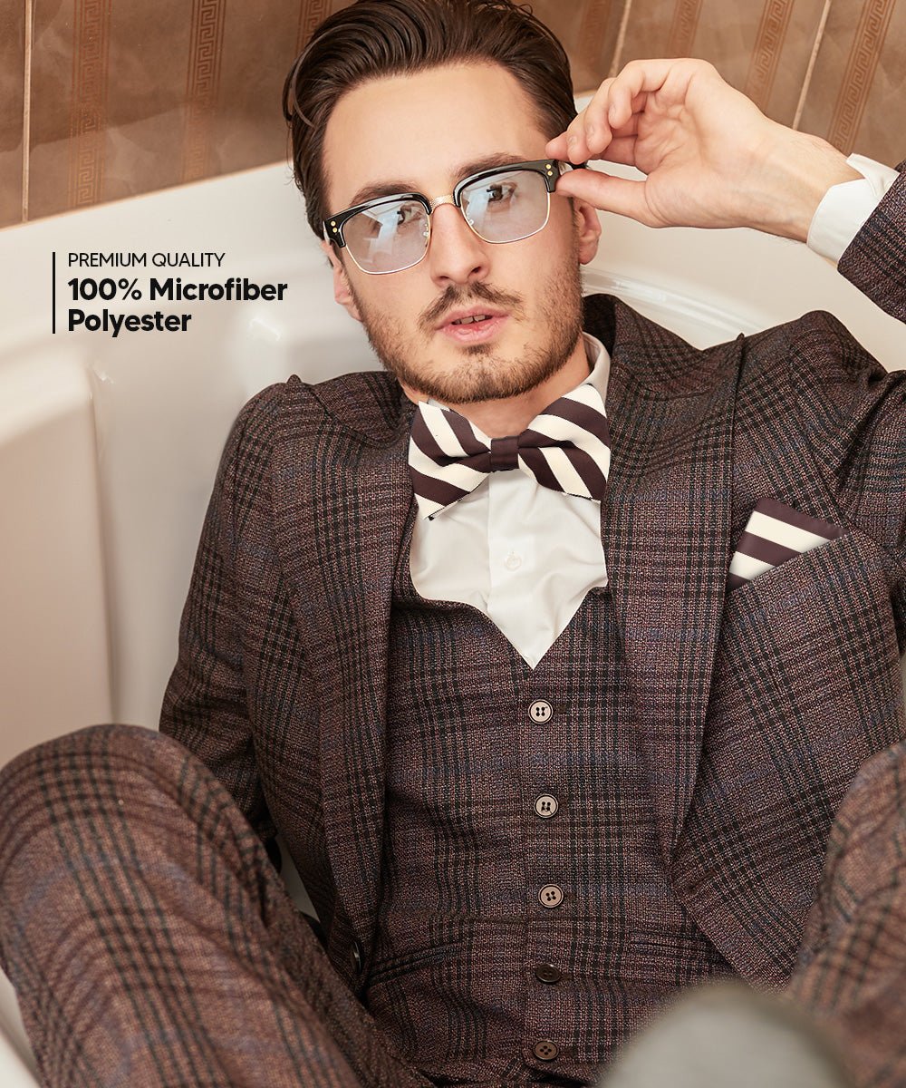 Vittorio Farina Men's Striped Satin Bow Tie &amp; Pocket Square in Gift Box - bh - 1578 - Classy Cufflinks