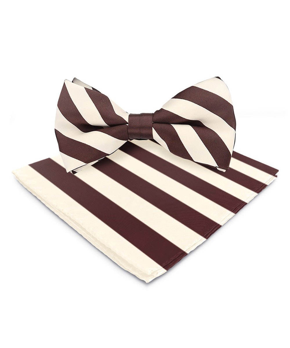Vittorio Farina Men's Striped Satin Bow Tie & Pocket Square in Gift Box - bh - 1578 - Classy Cufflinks
