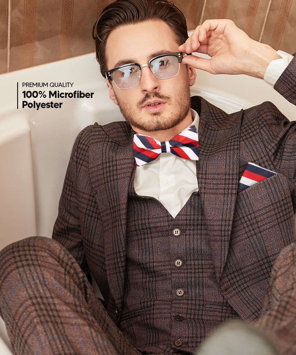 Vittorio Farina Men's Striped Satin Bow Tie &amp; Pocket Square in Gift Box - bh - 1579 - Classy Cufflinks