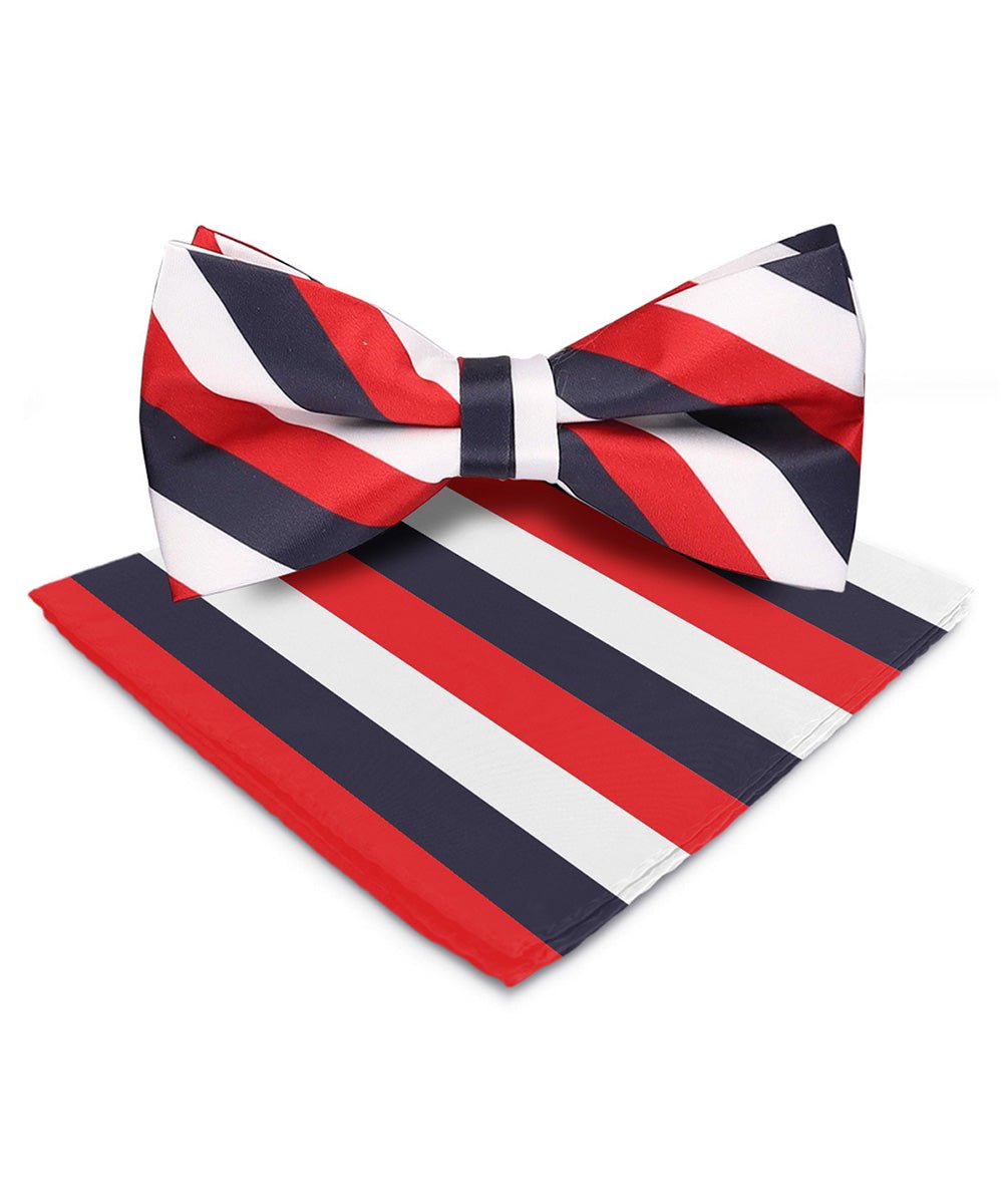 Vittorio Farina Men's Striped Satin Bow Tie & Pocket Square in Gift Box - bh - 1579 - Classy Cufflinks