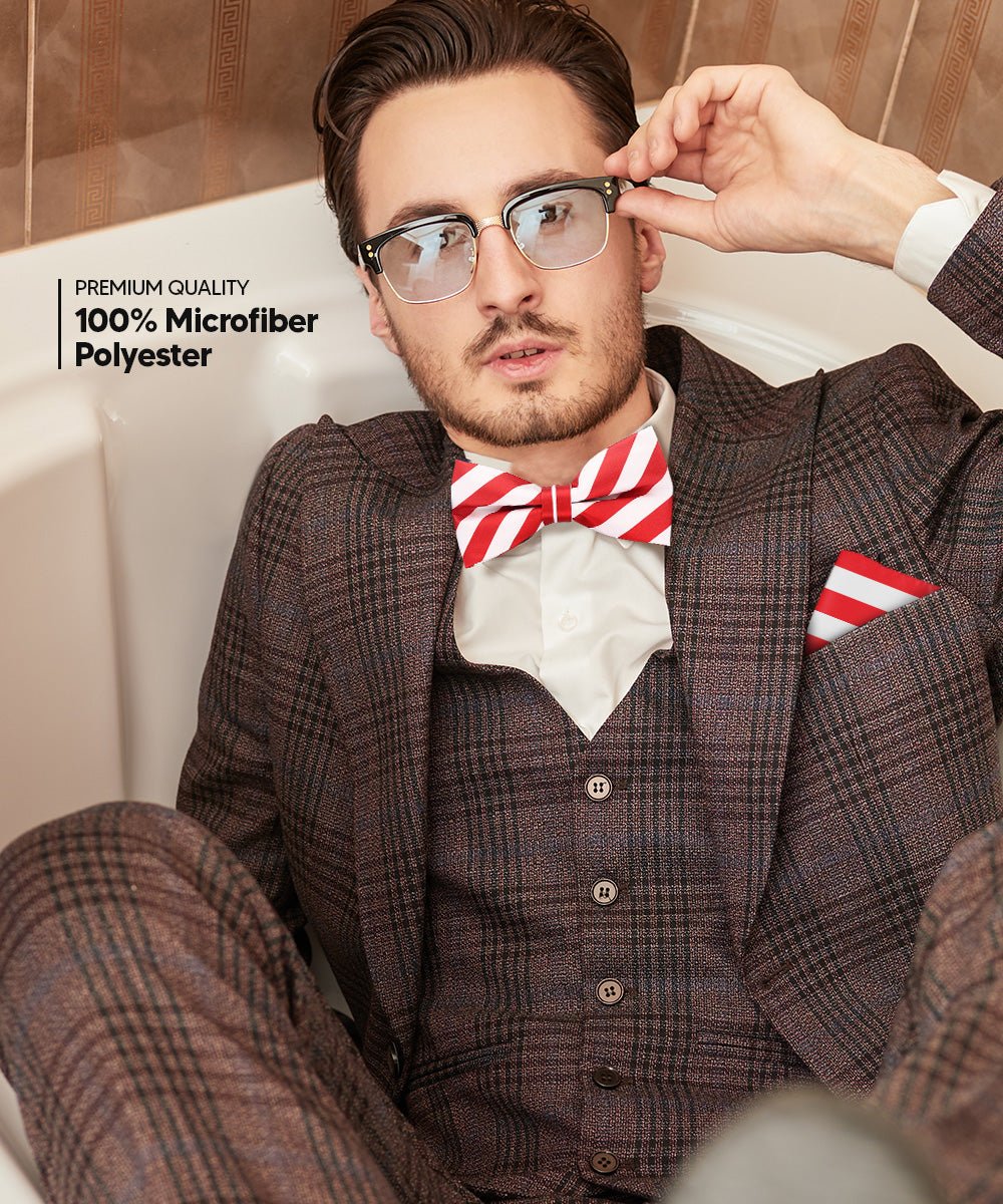 Vittorio Farina Men's Striped Satin Bow Tie &amp; Pocket Square in Gift Box - bh - 1580 - Classy Cufflinks