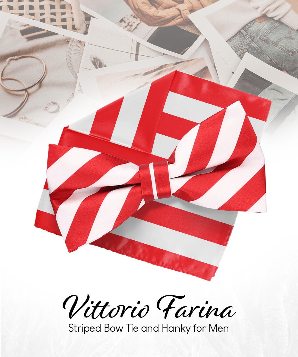 Vittorio Farina Men's Striped Satin Bow Tie &amp; Pocket Square in Gift Box - bh - 1580 - Classy Cufflinks