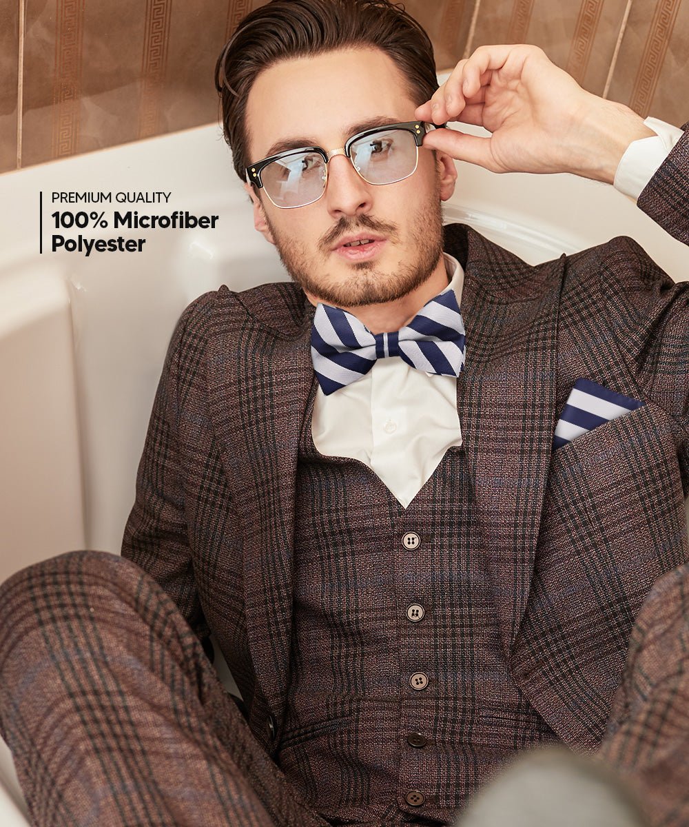 Vittorio Farina Men's Striped Satin Bow Tie & Pocket Square in Gift Box - bh - 1581 - Classy Cufflinks