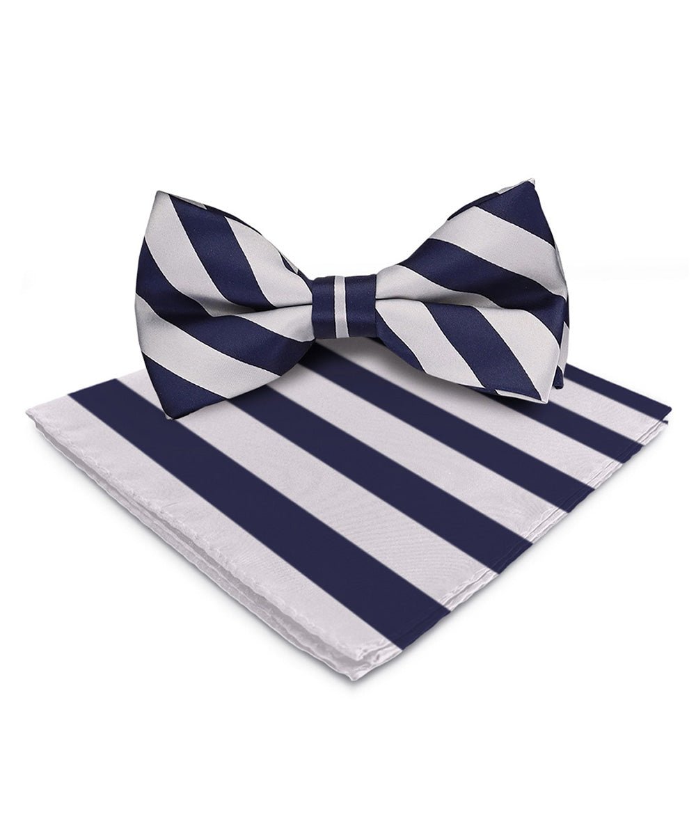 Vittorio Farina Men's Striped Satin Bow Tie & Pocket Square in Gift Box - bh - 1581 - Classy Cufflinks