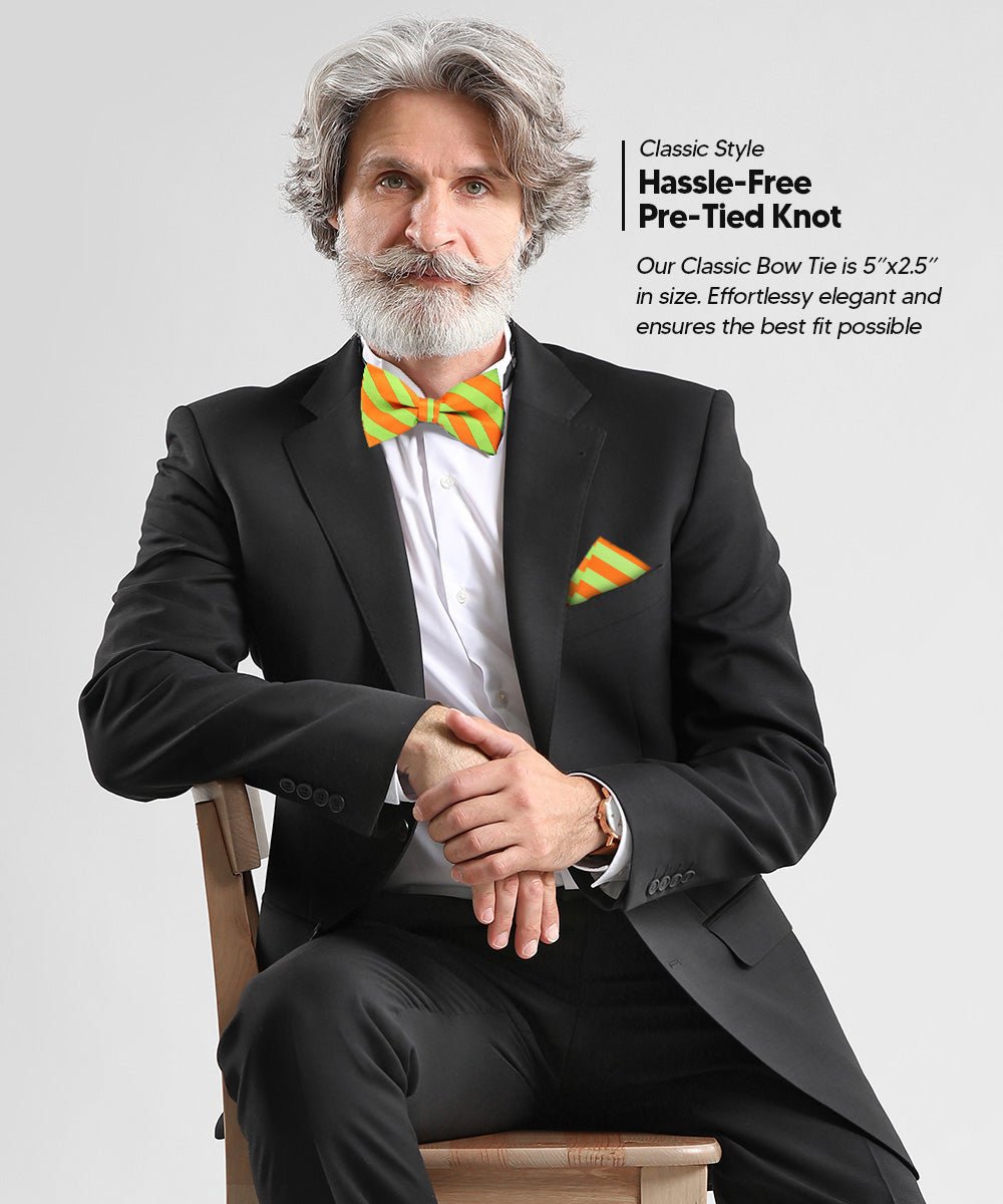 Vittorio Farina Men's Striped Satin Bow Tie &amp; Pocket Square in Gift Box - bh - 1582 - Classy Cufflinks