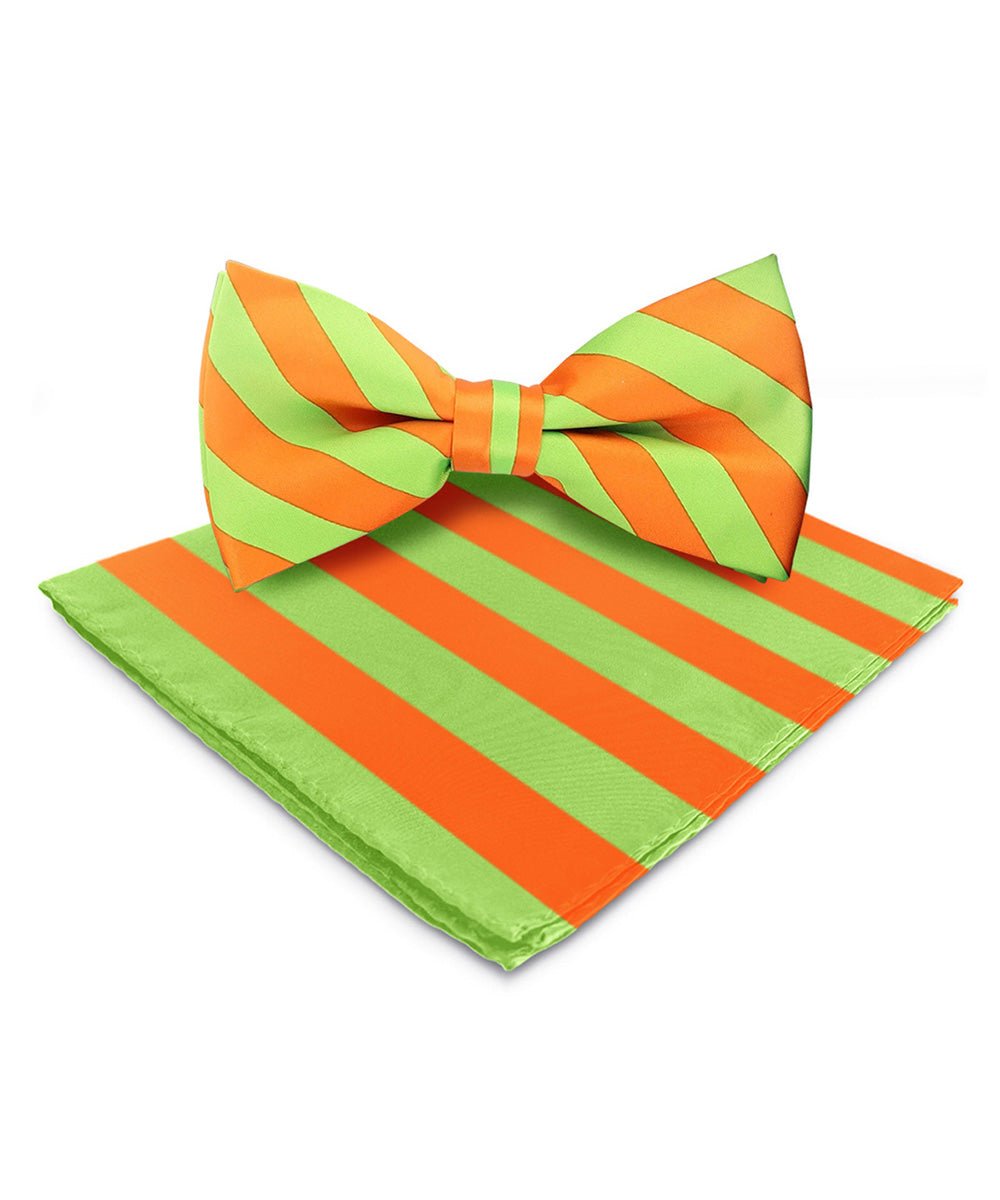 Vittorio Farina Men's Striped Satin Bow Tie & Pocket Square in Gift Box - bh - 1582 - Classy Cufflinks