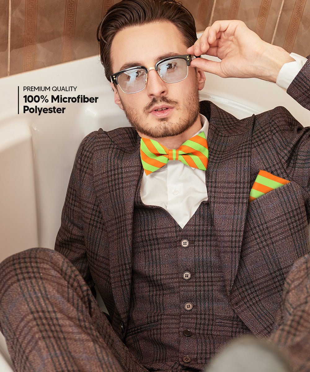 Vittorio Farina Men's Striped Satin Bow Tie &amp; Pocket Square in Gift Box - bh - 1582 - Classy Cufflinks