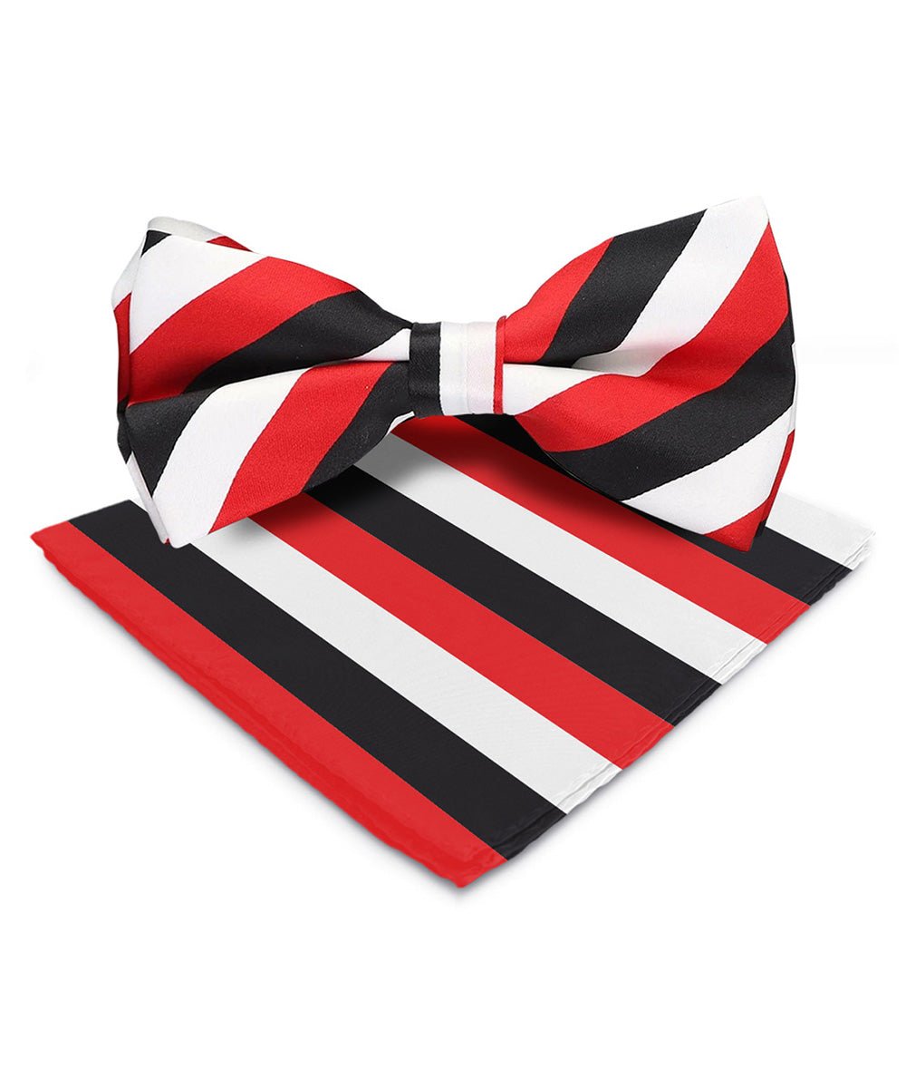 Vittorio Farina Men's Striped Satin Bow Tie & Pocket Square in Gift Box - bh - 1583 - Classy Cufflinks