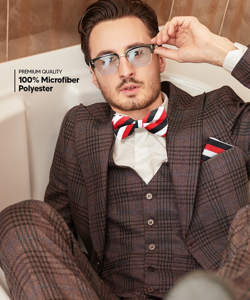 Vittorio Farina Men's Striped Satin Bow Tie & Pocket Square in Gift Box - bh - 1583 - Classy Cufflinks