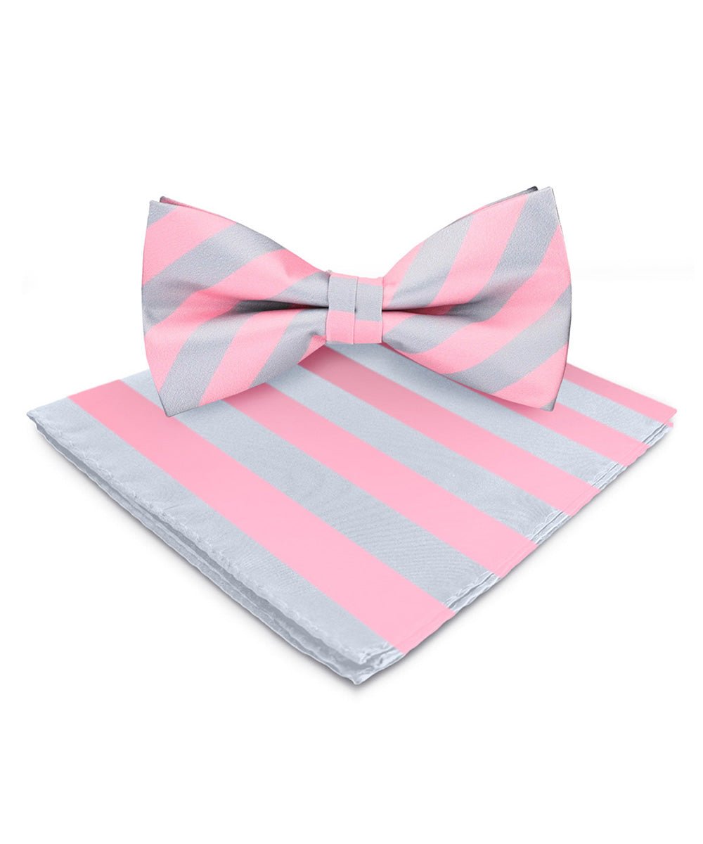 Vittorio Farina Men's Striped Satin Bow Tie & Pocket Square in Gift Box - bh - 1584 - Classy Cufflinks