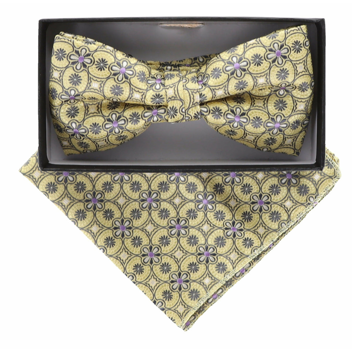 Vittorio Farina Geometric Designer Bow Tie &amp; Pocket Square - BH-21037 - Classy Cufflinks