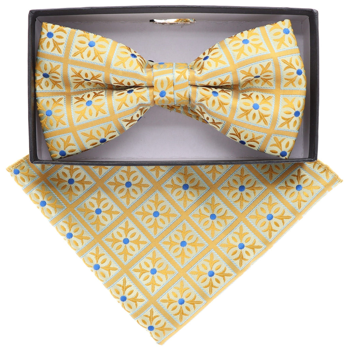 Vittorio Farina Geometric Designer Bow Tie &amp; Pocket Square - BH-21057 - Classy Cufflinks