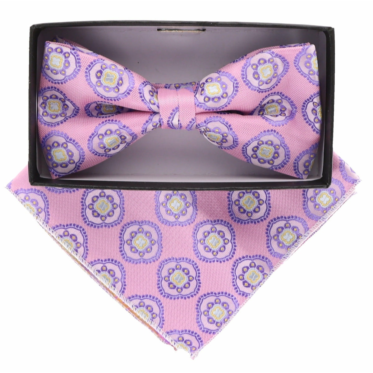 Vittorio Farina Geometric Designer Bow Tie &amp; Pocket Square - BH-21057 - Classy Cufflinks