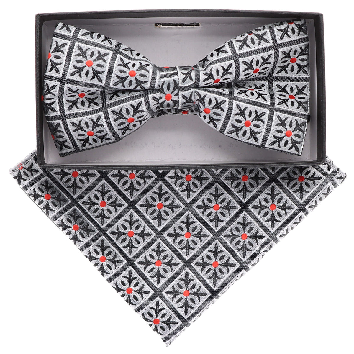 Vittorio Farina Geometric Designer Bow Tie &amp; Pocket Square - BH-21059 - Classy Cufflinks