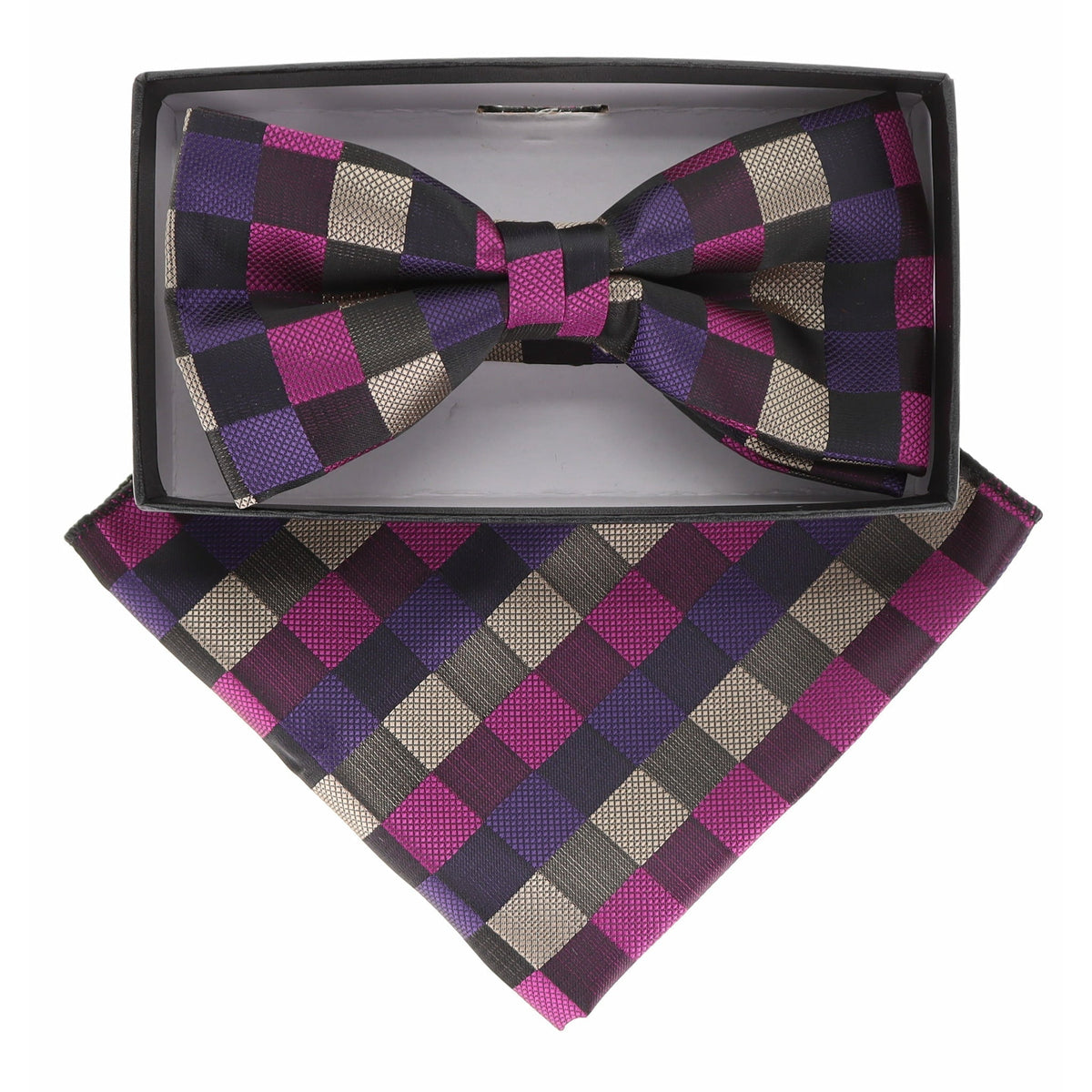 Vittorio Farina Geometric Designer Bow Tie &amp; Pocket Square - BH-21070 - Classy Cufflinks