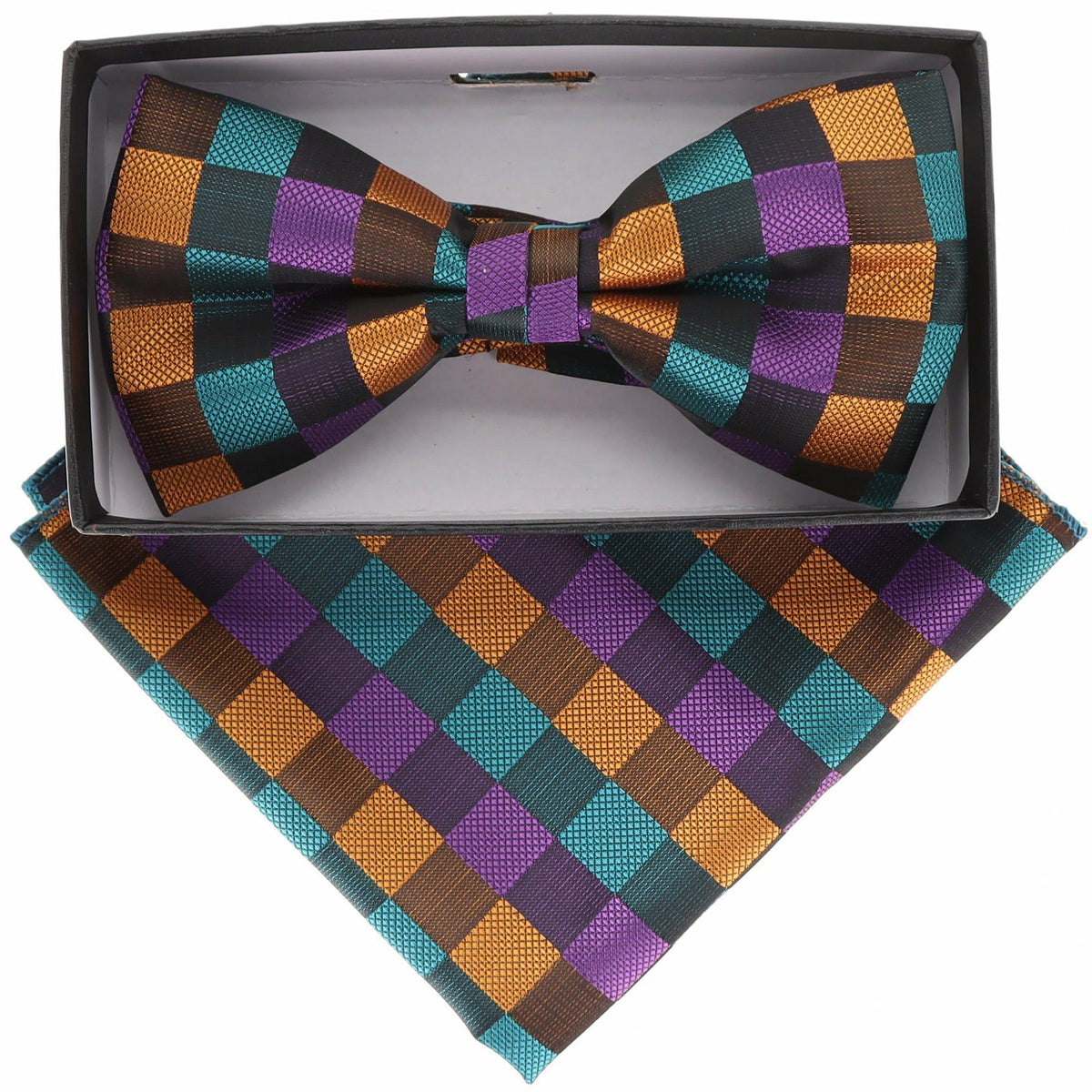 Vittorio Farina Geometric Designer Bow Tie &amp; Pocket Square - BH-21071 - Classy Cufflinks