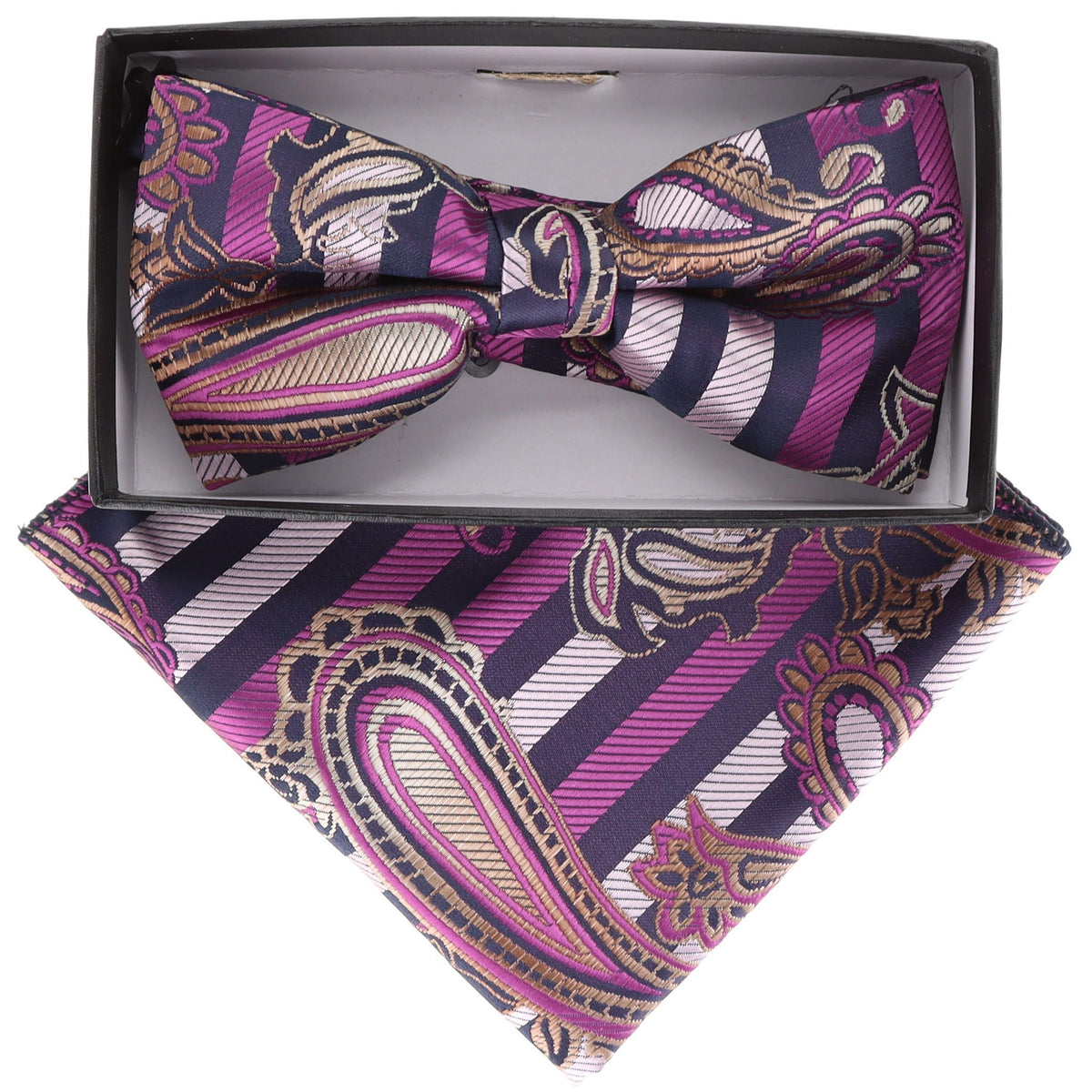 Vittorio Farina Paisley Designer Bow Tie &amp; Pocket Square - BH-21121 - Classy Cufflinks