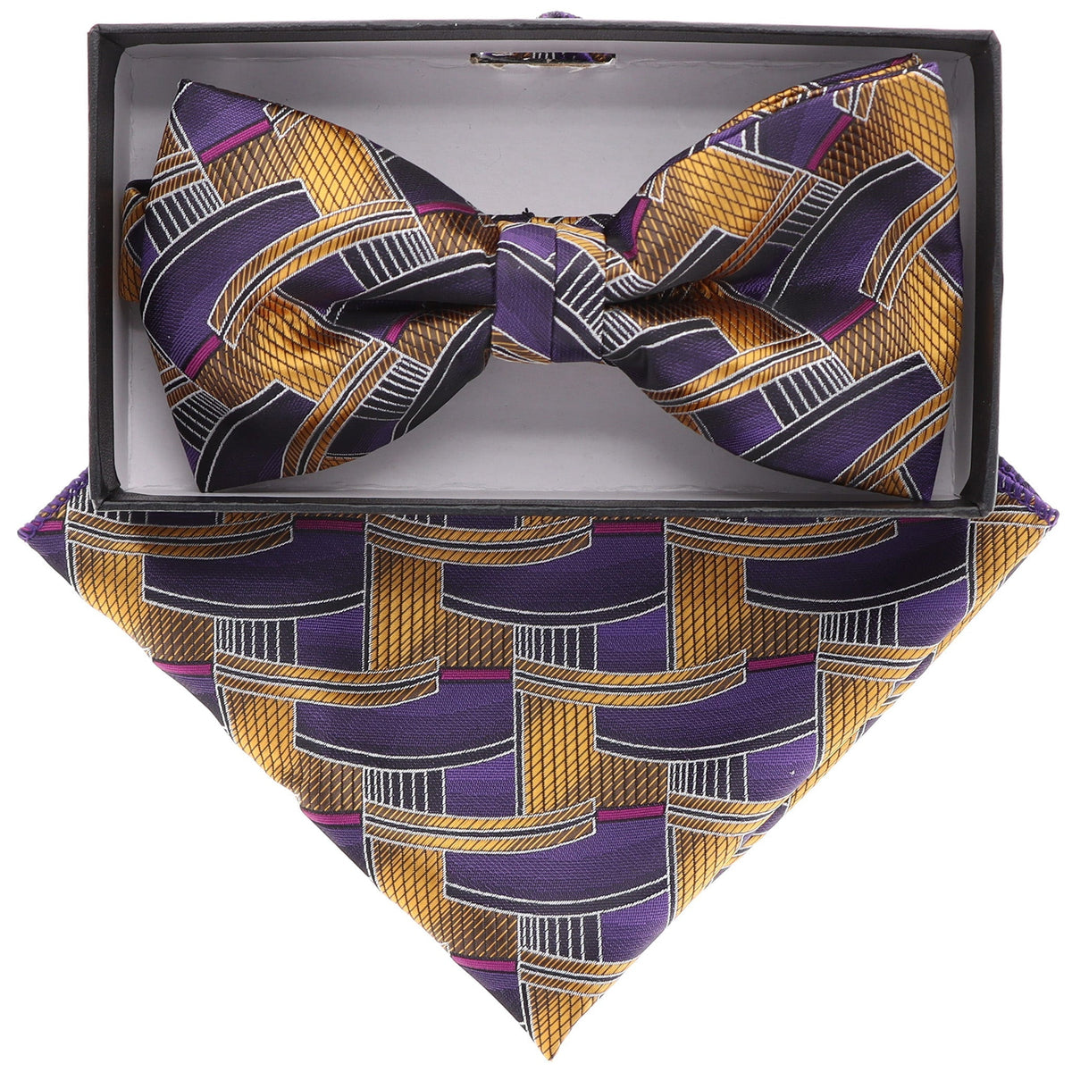 Vittorio Farina Geometric Designer Bow Tie &amp; Pocket Square - BH-21124 - Classy Cufflinks