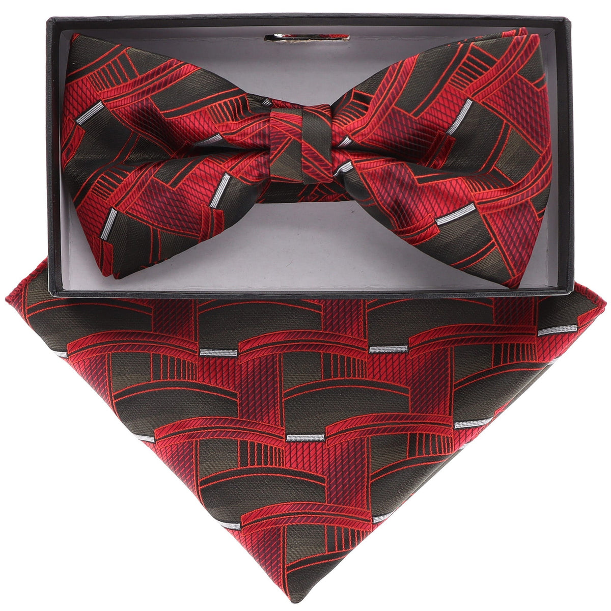 Vittorio Farina Geometric Designer Bow Tie &amp; Pocket Square - BH-21125 - Classy Cufflinks