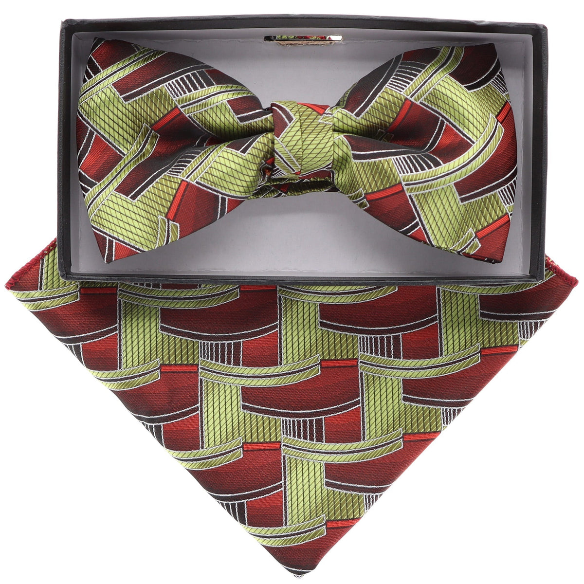 Vittorio Farina Geometric Designer Bow Tie &amp; Pocket Square - BH-21126 - Classy Cufflinks