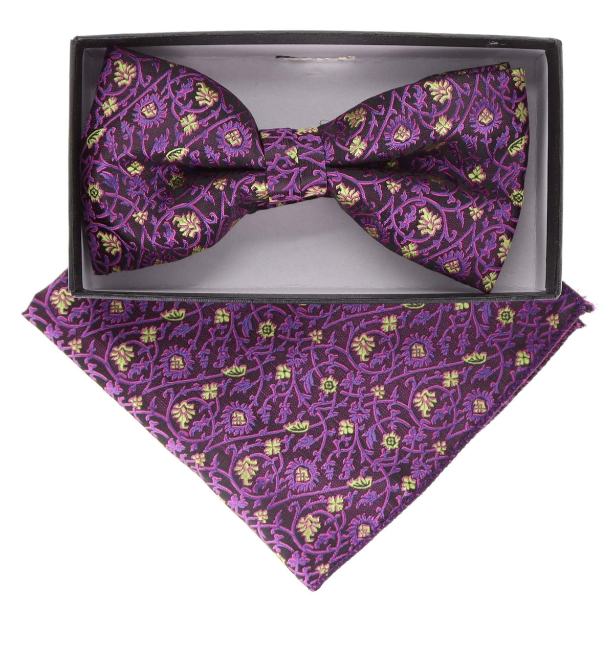 Vittorio Farina Floral Designer Bow Tie &amp; Pocket Square - BH-21148 - Classy Cufflinks