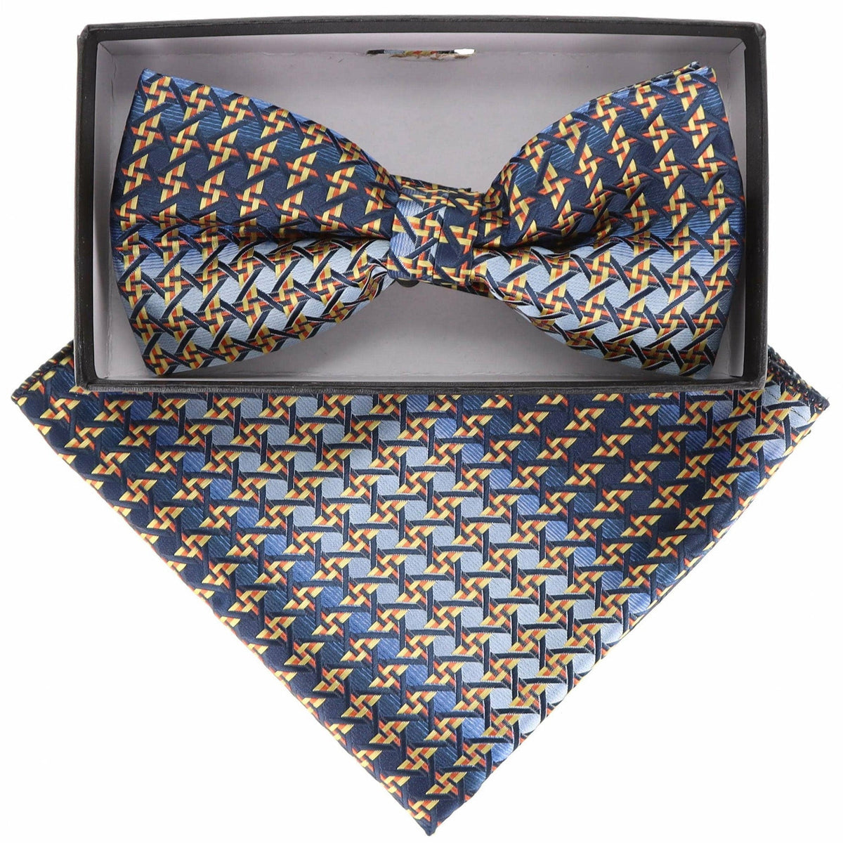 Vittorio Farina Geometric Designer Bow Tie &amp; Pocket Square - BH-21160 - Classy Cufflinks