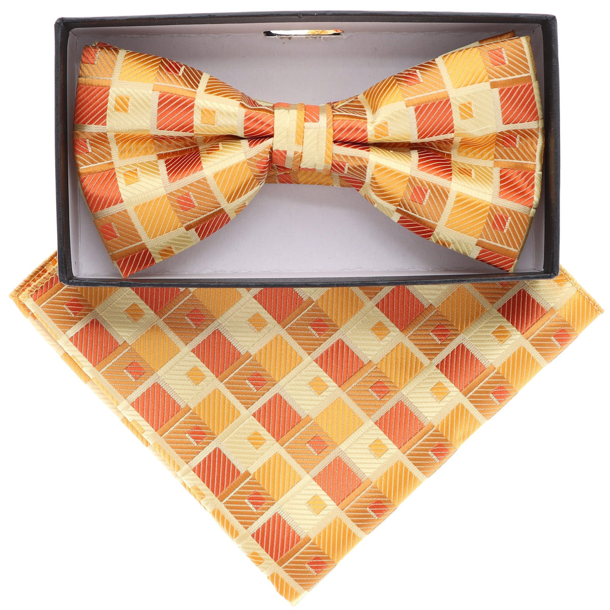Vittorio Farina Geometric Designer Bow Tie &amp; Pocket Square - BH-21184 - Classy Cufflinks