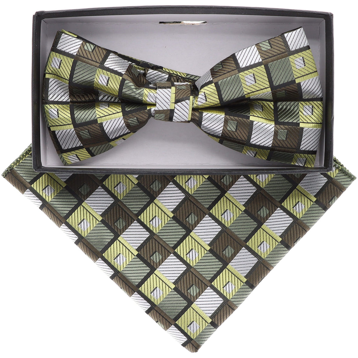 Vittorio Farina Geometric Designer Bow Tie &amp; Pocket Square - BH-21185 - Classy Cufflinks