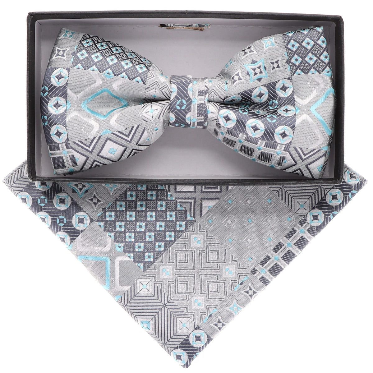 Vittorio Farina Geometric Designer Bow Tie &amp; Pocket Square - BH-21188 - Classy Cufflinks